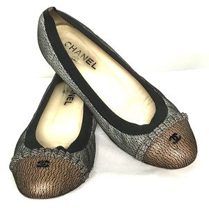 Chanel lace over leather ballet flat